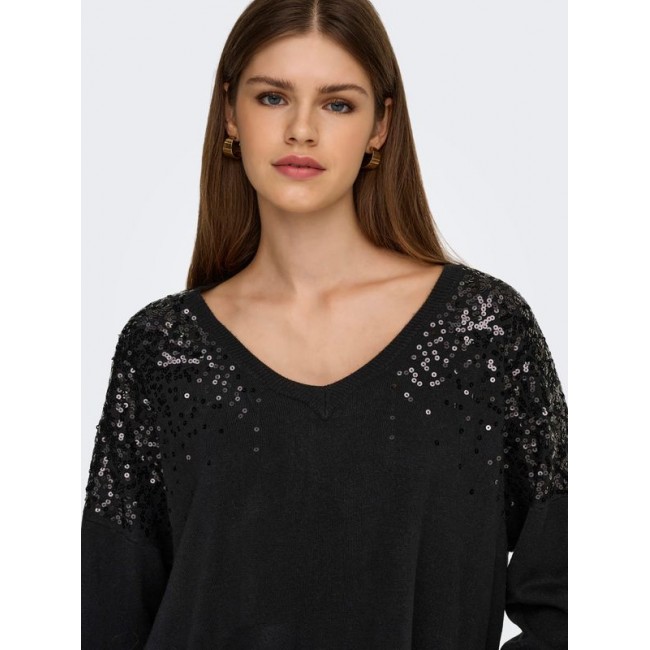 Only ONLSTARRY LS SEQUIN BOXY V-NECK KNT 15359241 4871317 black black sequins Only ONLSTARRY LS SEQUIN BOXY V-NECK KNT 15359241 4871317 black black sequins