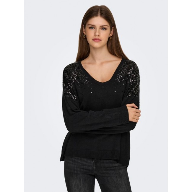 Only ONLSTARRY LS SEQUIN BOXY V-NECK KNT 15359241 4871317 black black sequins Only ONLSTARRY LS SEQUIN BOXY V-NECK KNT 15359241 4871317 black black sequins