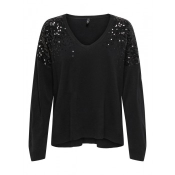 Only ONLSTARRY LS SEQUIN BOXY V-NECK KNT 15359241 4871317 black black sequins