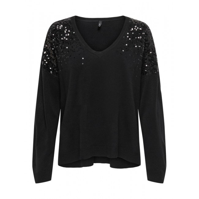 Only ONLSTARRY LS SEQUIN BOXY V-NECK KNT 15359241 4871317 black black sequins Only ONLSTARRY LS SEQUIN BOXY V-NECK KNT 15359241 4871317 black black sequins
