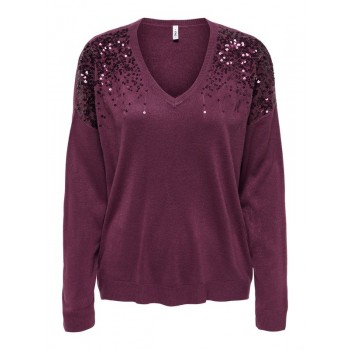 Only ONLSTARRY LS SEQUIN BOXY V-NECK KNT 15359241 4894619 maauve wine sequins