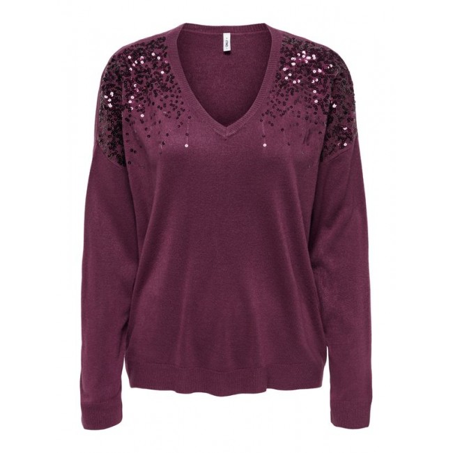 Only ONLSTARRY LS SEQUIN BOXY V-NECK KNT 15359241 4894619 maauve wine sequins