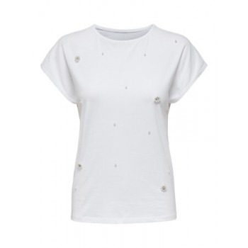 Only ONLMATTI S/S DETAIL TEE CS JRS 15362728 bright white pearls