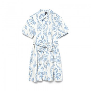 Vero moda VMDICTHE 2/4 SHORT VOLUME DRESS WVN GA 10303728 snow white hari airy blue