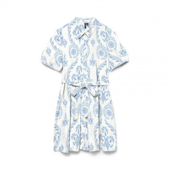 Vero moda VMDICTHE 2/4 SHORT VOLUME DRESS WVN GA 10303728 snow white hari airy blue