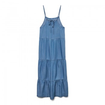 Vero moda VMFLEUR SL 7/8 LAYER TENCEL DRESS GA 10326075 medium blue denim