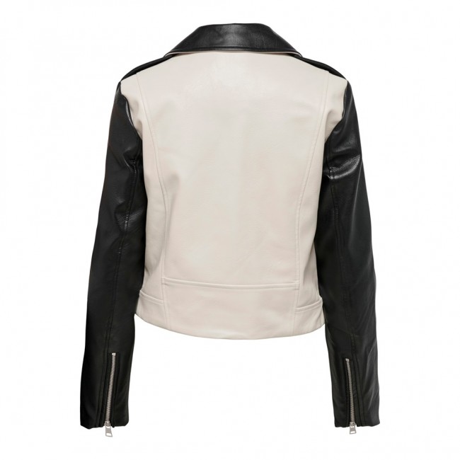 ONLY ONLADINE FAUX LEATHER BIKER JKT CC OTW 15260000  PUMICE STONE BLACK SLEEVES