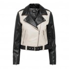 ONLY ONLADINE FAUX LEATHER BIKER JKT CC OTW 15260000  PUMICE STONE BLACK SLEEVES