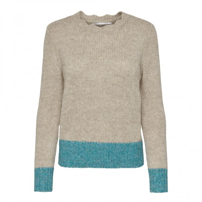 ONLY ONLMELLA L/S CONTRAST PULLOVER BF KNT 15272627 PUMICE STONE MELANGE/CAPRI BREEZE MELANGE